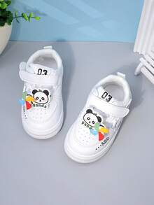 1 Pair Girls' White Panda Windmill Hook-And-Loop Sneakers For Cute Casual Summer Wear - White - View 4