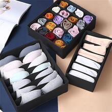 1pc Black 3-Compartment Underwear & Socks Drawer Organizer Set, Foldable Divider Storage Box, Home Storage & Organization, Minimalist Style, Non-Woven Fabric, Rectangular, Multi-Compartment Design, Classified Storage Space-Saving - Black - View 11