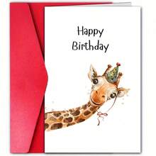 1pc Giraffe Birthday Greeting Card With Envelope - Joyful Cartoon Design, High-Quality Paper, Suitable For Family, Youth And Loved Ones On Various Occasions - Single Piece - View 1