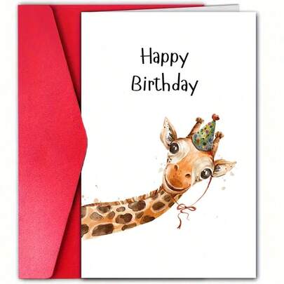 1pc Giraffe Birthday Greeting Card With Envelope - Joyful Cartoon Design, High-Quality Paper, Suitable For Family, Youth And Loved Ones On Various Occasions