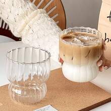 1 chiếc cốc thủy tinh họa tiết lượn sóng sáng tạo, dung tích 300ml, thiết kế bất đối xứng, thích hợp cho cà phê đá, nước ép, bia, cốc cà phê hiện đại, đồ uống có thể tái sử dụng. - trong suốt - Xem 7
