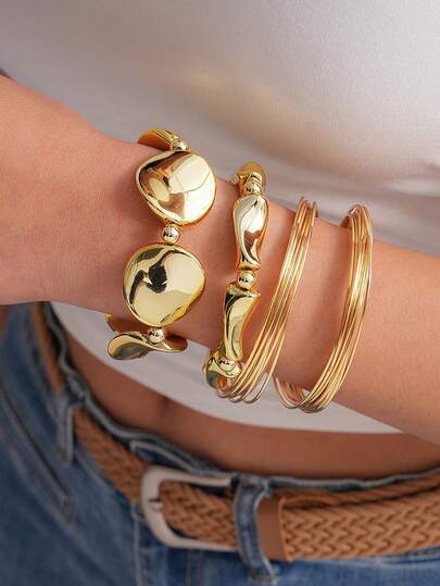 Set de 3 piezas de pulseras de estilo punk con cuentas de CCB de geometría exagerada y asimétrica, pulsera de línea multicapa y abierta, adecuada para el uso diario y diversas ocasiones de las mujeres, gran opción de regalo