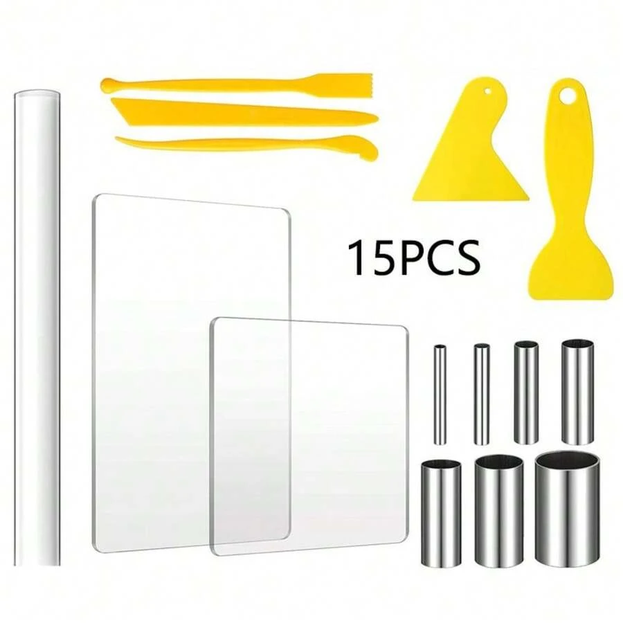 15pcs Ceramic Art Tools Set, Including Clay, Plastic Carving, Round Molds, Acrylic Modeling Board, Rolling Pin - 15-piece Pottery Tool Set - View 1