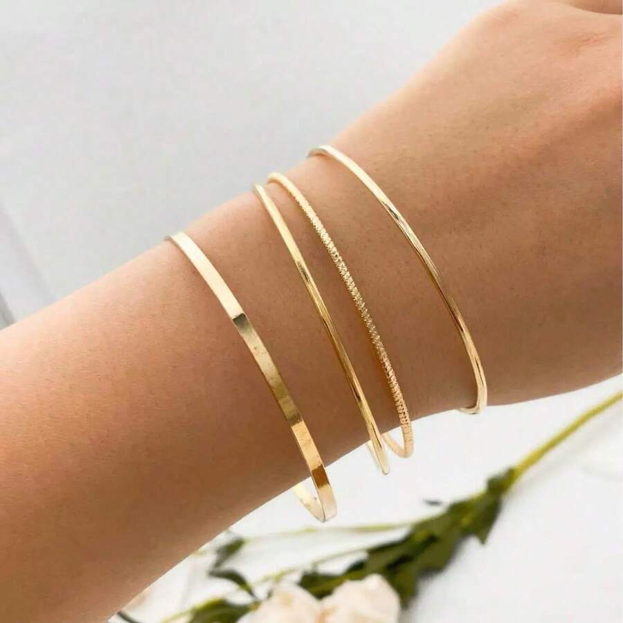 Bộ 4 vòng tay mỏng, màu trơn tối giản. - 4 chiếc vòng tay đơn giản - Xem 1