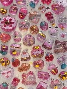 1张可爱粉色兔子海洋主题3D贴纸，卡哇伊糖果果冻浮雕纹理，水晶般透明动物材质卡通防水实心贴纸，适用于手机壳、日记本、社交分享和学校交换 - 彩色 - 查看 5