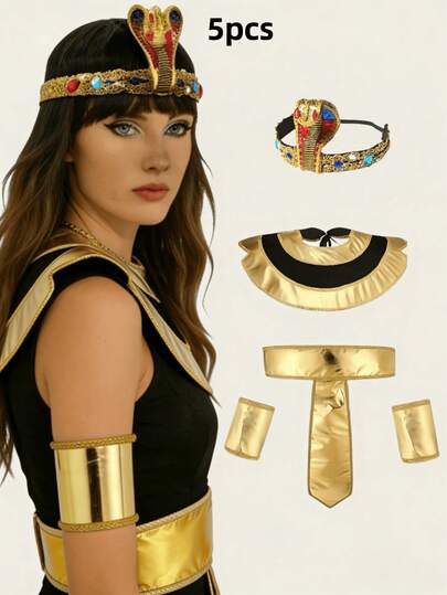 5件套角色扮演配饰组合，包括古埃及法老、罗马人、尼罗河女王、埃及艳后等成人角色扮演服装配饰