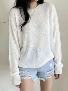 2025春秋新款百搭简约女式长袖针织上衣 白色 - 白色 - 查看 2