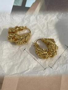 1 Pair Fashionable Exaggerated Large Hoop Earrings, Women's Casual Wedding White Metal Dangle Earrings, Elegant Versatile Jewelry Accessory - Vàng - Xem 4