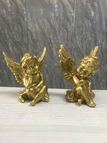 Escultura decorativa de ángel bebé durmiente de Artgenius de 4 pulgadas, adecuada para el hogar, la oficina y regalos (dorado) - Múltiples estilos - Ver 3