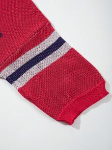 ANDREILEE Men's Unisex Retro American Style Sports USA Star Print Casual Streetwear Loose Ribbed Crew Neck Comfortable Knit Sweater, Red - Red - View 6