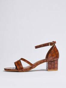 2025 Neue Damen High Heel Sandalen, metallischer Stil, dicker Absatz, Fairy Goddess Vibe, Schwarz - Braun - Übersicht 5