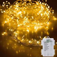 19,68 pies 300 luces LED con enchufe tipo hadas con control remoto, luces de alambre de plata alimentadas por batería, adecuadas para tarros Mason, Navidad, fiesta, boda, cumpleaños, flores, habitación, decoración de boda - luz cálida - Ver 1