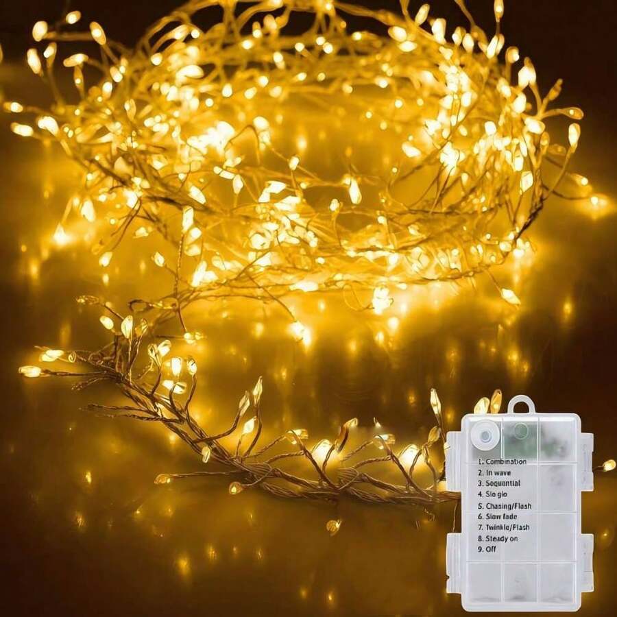 19,68 pies 300 luces LED con enchufe tipo hadas con control remoto, luces de alambre de plata alimentadas por batería, adecuadas para tarros Mason, Navidad, fiesta, boda, cumpleaños, flores, habitación, decoración de boda - luz cálida - Ver 1