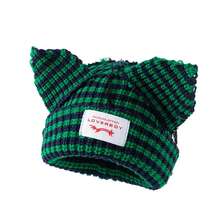 Stripe Knit Beanie Hats Cute Bunny Ears Grunge Cap Fluffy Winter Warm Knit Crochet Outdoor Slouchy Beanie Fashion - Blue White - 查看 10