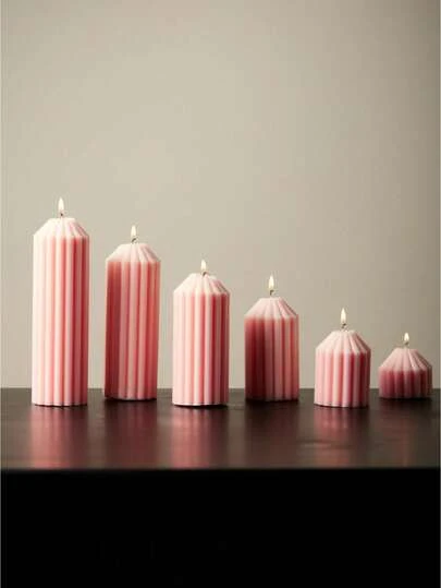 5支粉色无烟圆柱齿轮蜡烛，燃烧时间长达36小时，适用于婚礼、家居装饰、餐厅、水疗中心、教堂等场所。
