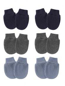 6双装婴儿针织防抓手套套装，纯棉透气粉白条纹，适合0-12个月婴儿 - 彩色 - 查看 11