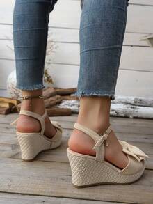 New Summer Platform Wedge Sandals, Thick Sole High Heel Increase Height Slimming Shoes - Khaki - View 7