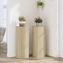 vidaXL Pflanzenständer 2 Stk., Blumenständer Hohle Konstruktion, Dekosäule Podest Für Pflanzen Dekoartikel, Blumenhocker Blumensäule, Helle Eiche Khaki 25x25x80cm Holzwerkstoff - Light Oak Khaki - View 12
