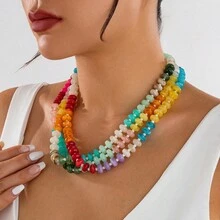 1pc Women's Refreshing Rainbow Acrylic Beaded Choker Necklace, Sweet Dopamine Inspired Necklace, Suitable For Daily Wear - Multicolor - View 2
