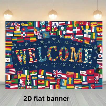 1 件装，派对背景布，世界国旗横幅，多功能涤纶纤维材质，墙面装饰，非常适合节日庆典。多种尺寸可供选择。