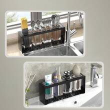 Black 3/4 Cup Rack [With Drainage] Countertop Cutlery Storage Rack Kitchen Cutlery Shelf - Black - View 5