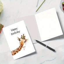 1pc Giraffe Birthday Greeting Card With Envelope - Joyful Cartoon Design, High-Quality Paper, Suitable For Family, Youth And Loved Ones On Various Occasions - Single Piece - View 4