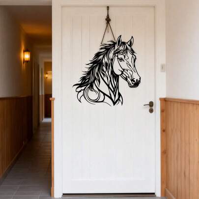 1件16英寸手工精制精美金属马壁饰 - 抽象设计，镂空雕琢 - 现代农舍风格装修的标志性单品