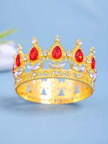 Elegant Gold Royal Style Crown, Inlaid With Pink Teardrop Gems, Suitable For Attending Balls And Formal Occasions,Summer,Beach,Wedding,Festival,Birthday - Multicolor - View 12