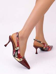 Giày sandal cao gót mũi nhọn phối họa tiết màu đỏ tía mới năm 2026, thanh lịch, phù hợp cho công sở đi làm, hẹn hò và dự tiệc. - Đỏ - Xem 2