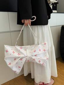 Niche Handbag & Shoulder Bag For Women, New Arrival Large Capacity Canvas Bag With Bow Design - Pink - View 5