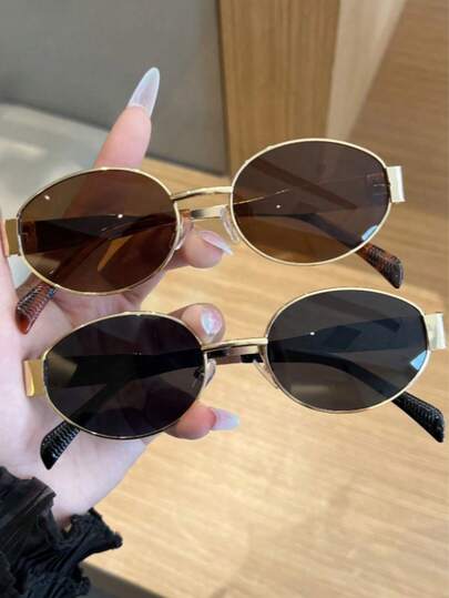 2 cặp/1 cặp kính thời trang gọng tròn bằng kim loại, phù hợp để đeo hàng ngày, đi biển, du lịch ngoài trời, dành cho nữ, phụ kiện cơ bản, trang phục nữ mùa thu/đông, quà tặng công sở, trang phục mùa hè, khu nghỉ dưỡng biển, du lịch ngoài trời, gọng oval cổ điển, quà tặng tựu trường.