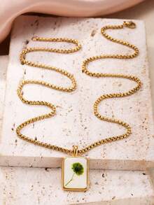 18K镀金不锈钢干花吊坠项链，可爱款式，链长60厘米，夏季饰品，女士节日礼物 - 彩色 - 查看 9