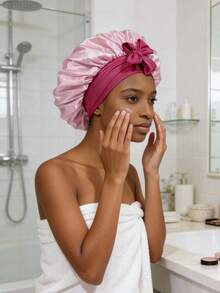 1pc Long Satin Silk Sleep Cap, Long Braid Sleep Hat, Reusable Adjustable Hair Care Cap, Women Sleep Bonnet - A - View 11