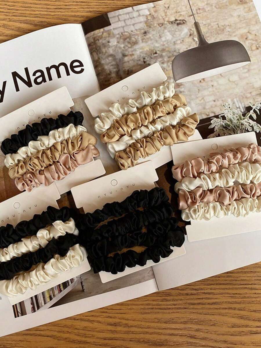 1pc/4pcs Solid Color Soft Elastic Hair Ties, Non-Damaging Hair Ties, Versatile Bun Holders, Black, Khaki, Beige, Elegant French Hair Accessories Ponytail Holders Scrunchy,Summer,Holiday,Travel Hair Elastics Hair Rubber Bands Scrunchies Hair Rope Elastic Hair Tie - Multicolor - View 1