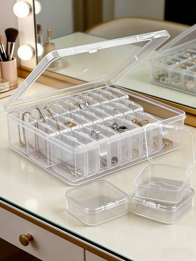 30pcs Durable Plastic Jewelry Box Set, Transparent Portable Travel Storage Organizer Box, Suitable For Mothers Day, DIY Crafts, Beading, Jewelry Making, Travel, Great Gift For Mom, Suitable For Sunny Trips, Back To School Season