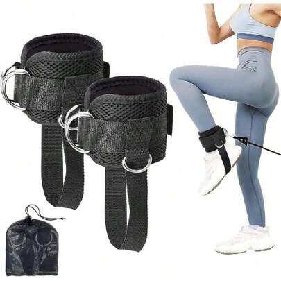Grilletes para Tobillo Gym Mujer con Talonera, Correas de Tobillo Gym Ajustable con Cuatro Argolla, para Ejercicios de Piernas, Glúteos, Abdominales, Abductor y Aductor (1 Par),44130701