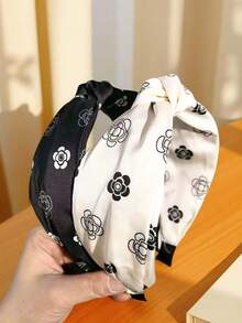 1pc Korean Niche Camellia Wide-Brimmed Criss-Cross Headband, Fashionable Versatile Bow Hairband - Multicolor - View 1