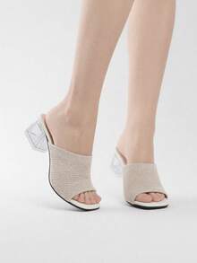 2026 Summer New Korean Style One-Strap Mid-Heel Fashionable Women Sandals - Beige - View 5