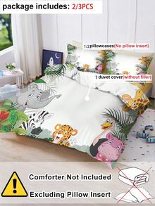 Bộ 2/3 món ga trải giường trẻ em chủ đề động vật rừng rậm, vỏ chăn in hình động vật vườn thú châu Phi dễ thương, bộ ga trải giường mềm mại, thoáng khí kèm vỏ gối, phù hợp cho trẻ em và thanh thiếu niên, bé trai và bé gái, dùng được cả bốn mùa, có khóa kéo, kích thước 140x210cm. - Nhiều màu - Xem 3