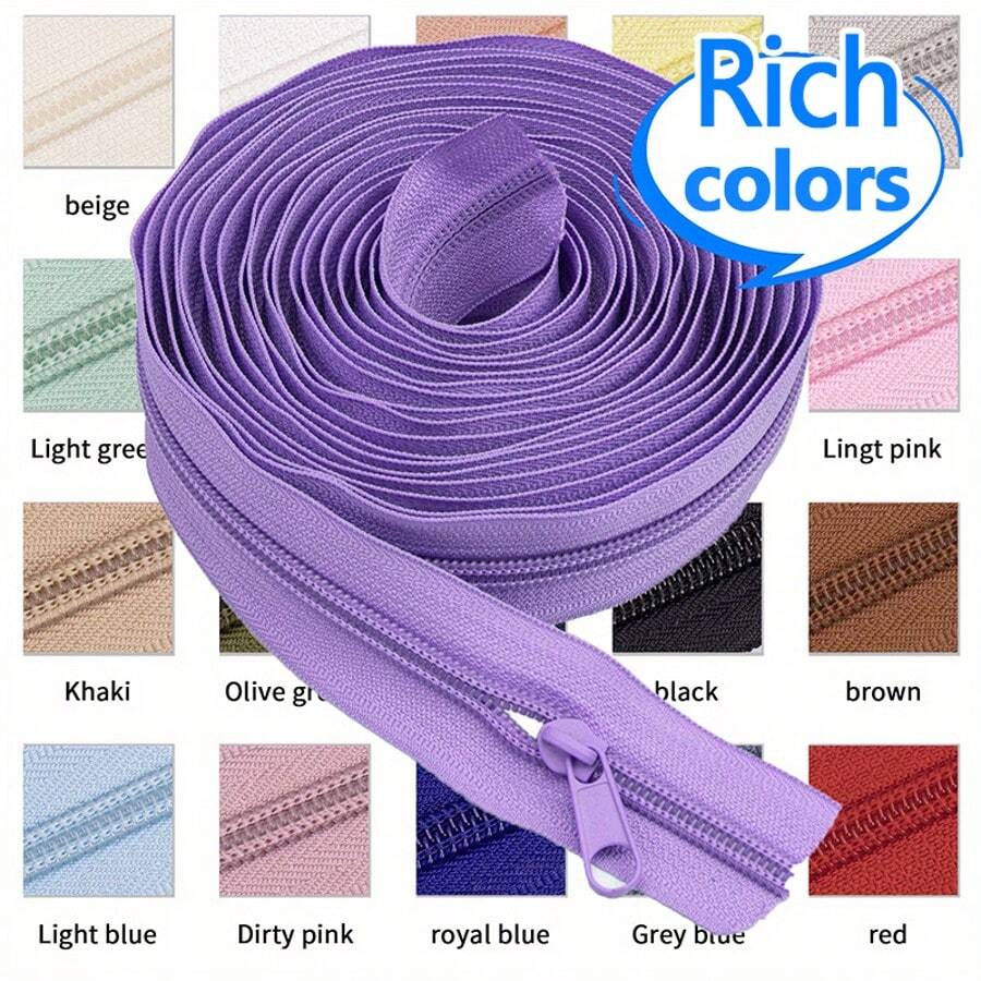 1 Set = 5m Zipper + 10pcs Metal Zipper Pulls, Colorful Nylon #3 Zipper With 10pcs Matching Metal Zipper Pulls, Suitable For Garments, Textiles, Bags - 5m Zipper + 10pcs Metal Zipper Pulls - View 1