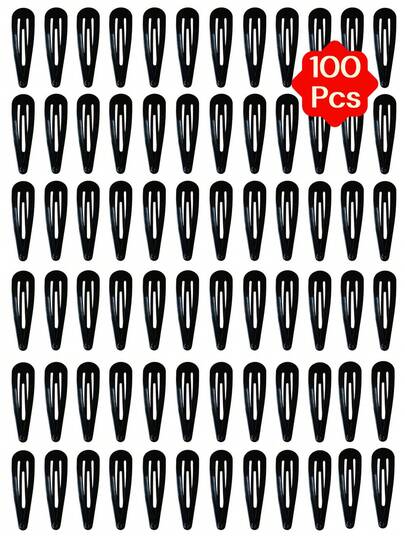 100个经典黑色按扣发夹，防滑发卡，适合女性和女孩，强力固定刘海，打造各种发型，日常佩戴，工作上学皆宜，简约纯色发饰，适合所有发质，经久耐用且轻便。