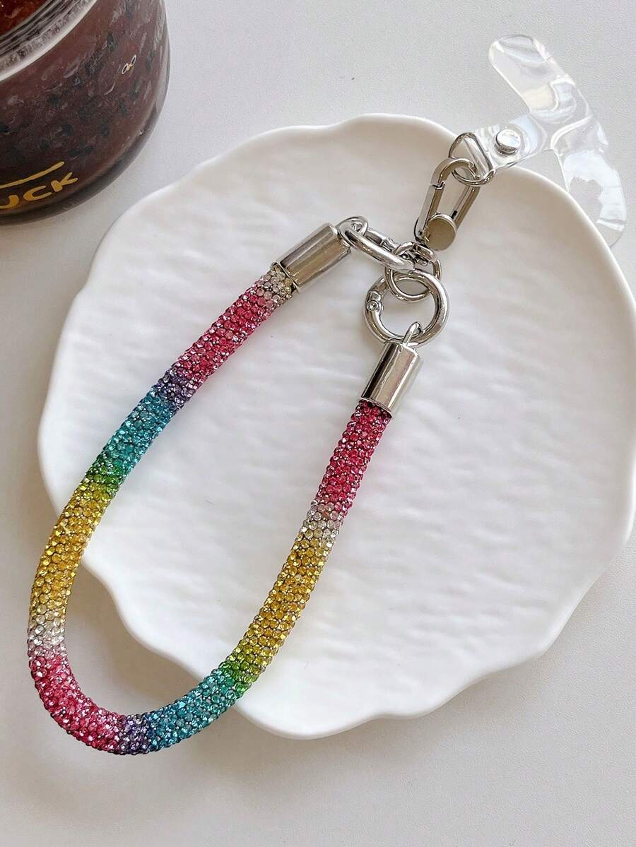 1件装奢华水钻龙虾扣腕带，手机壳挂饰，钥匙扣，短挂绳，手链 - 彩色 - 查看 1