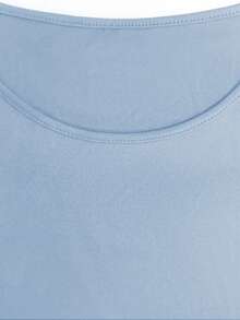 女士休闲纯色三件套：外套/开衫 + 圆领无袖上衣 + 松紧腰直筒裤，柔软弹力面料，宽松舒适，适合春/秋/冬穿着。 - 天空色 - 查看 8