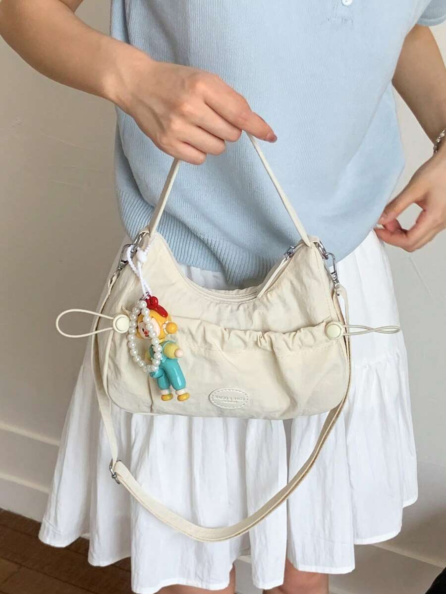 Tas Bahu Berlipit Motif Awan Berquilting, Tas Tangan untuk Wanita, Tas Selempang Tanpa Liontin - Putih - View 1