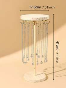 1个圆形木质首饰展示架，胡桃木色，简约设计，项链、吊坠、手链收纳架，圣诞节和万圣节礼物（女士款） - 仿胡桃木色 - 查看 11