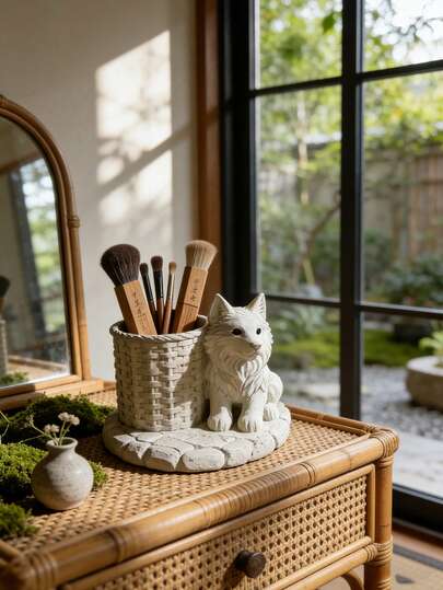 1个3D打印懒惰萨摩耶犬编织收纳篮，化妆刷和文具收纳篮，实用且适合电竞主题的桌面装饰