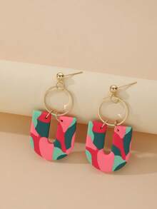 1 par de pendientes de arcilla suave con forma de U, hechos a mano, vibrantes y alegres, de diseño único para mujeres, adecuados para vacaciones, fiestas y uso diario - Multicolor - Ver 6