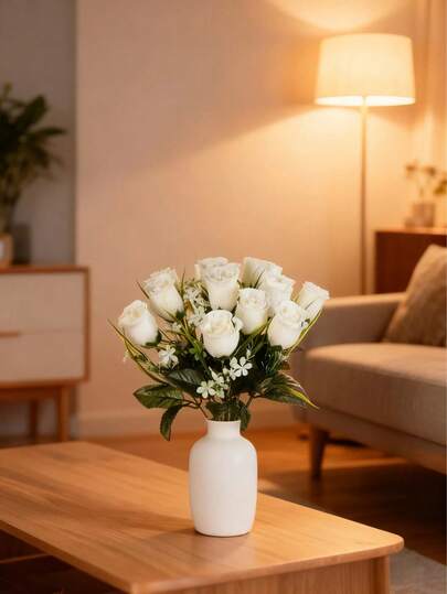 1PC/2pcs/5pcs 12-Flower Realistic Lover's Rosebuds, Realistic Rose Bouquets Are Suitable For Wedding Bridesmaid Bouquets, Parties, Home Decoration, Kitchen Decoration, Garden Decoration, Outdoor Plants, Gardening, Artificial Flowers, Autumn Decoration, Autumn Scenes.
