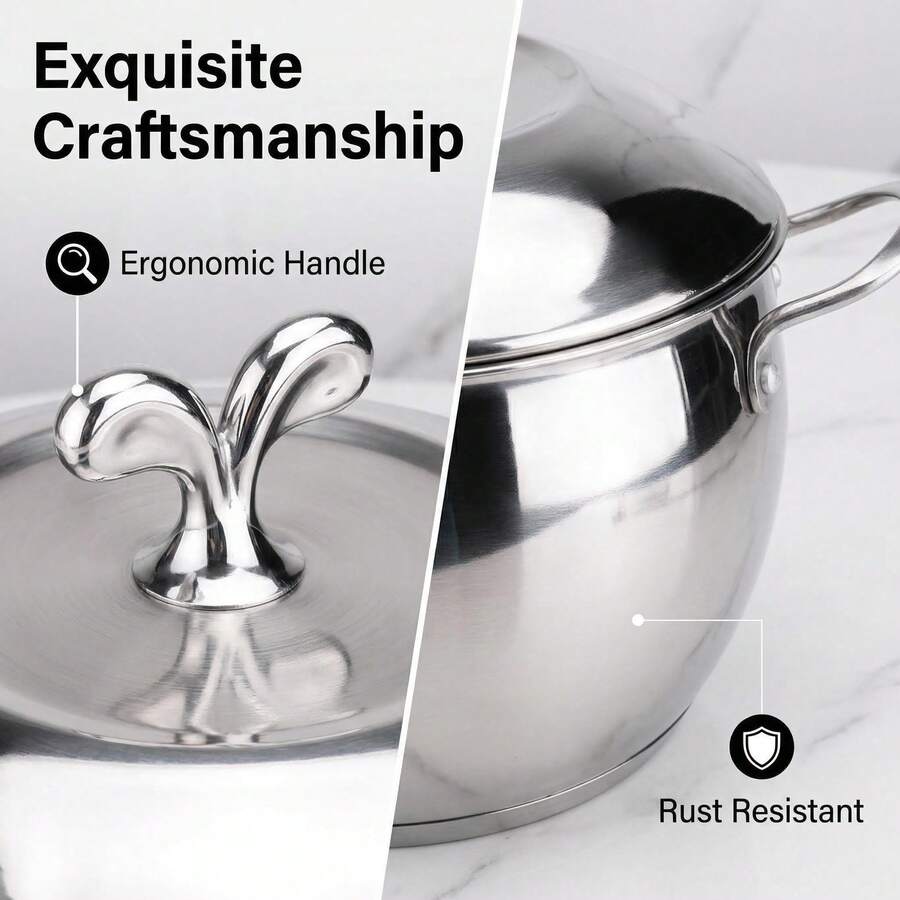 9.44" Stainless Steel Apple-Shaped Soup Pot With Lid, Mirror Polished, Large Capacity Household Stew Pot - View 1