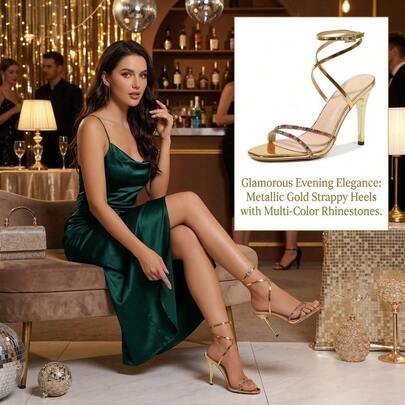 2026 Spring/Summer New Rhinestone Embellished 10cm High Heel Sandals, Ankle Strap Open Toe Stilettos, Sexy Sparkling Party Dress Shoes, Glamorous Rhinestone Nightclub Heels, Plus Size